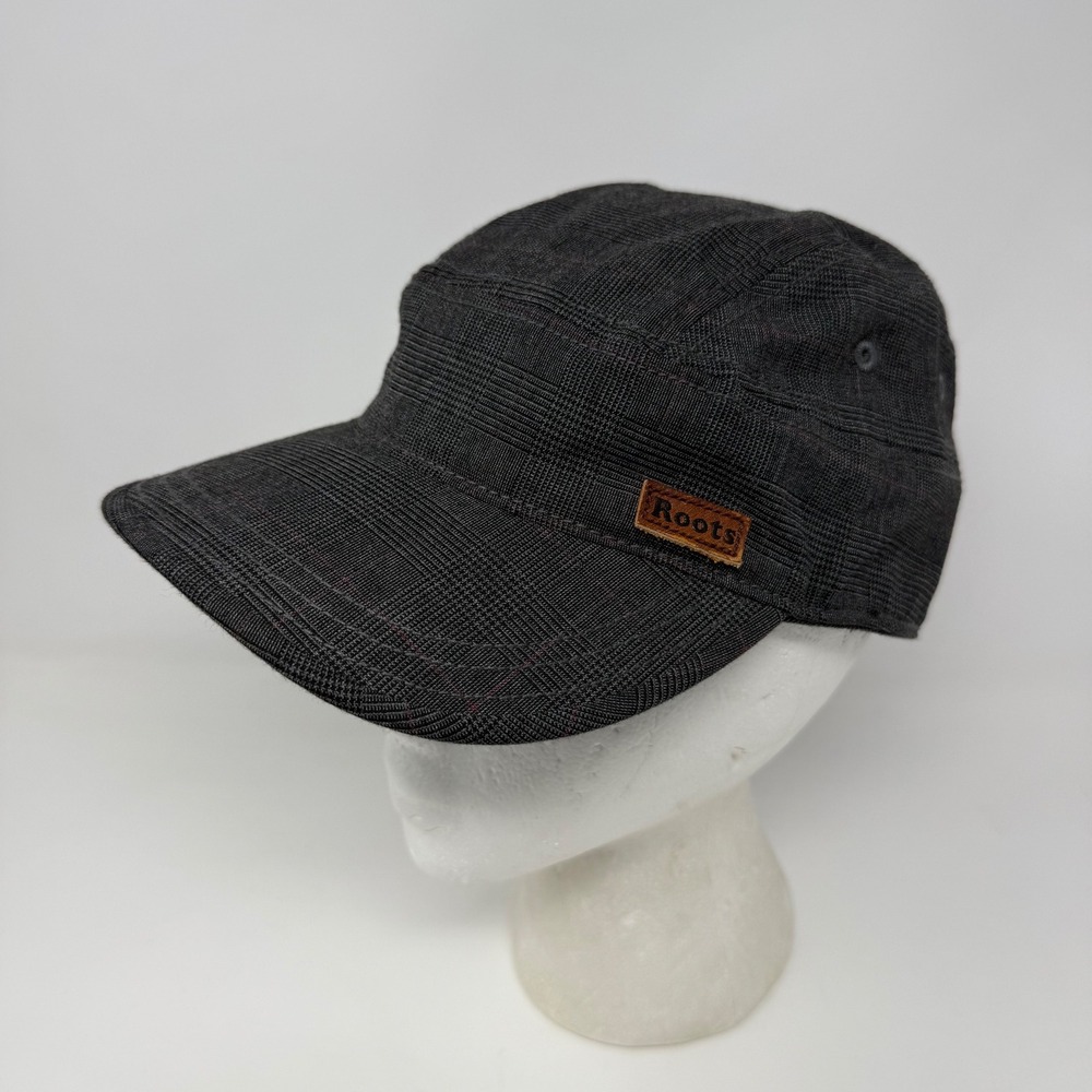 Roots Women's Dark Grey Plaid Military Style Cadet Cap Hat Size Medium‎